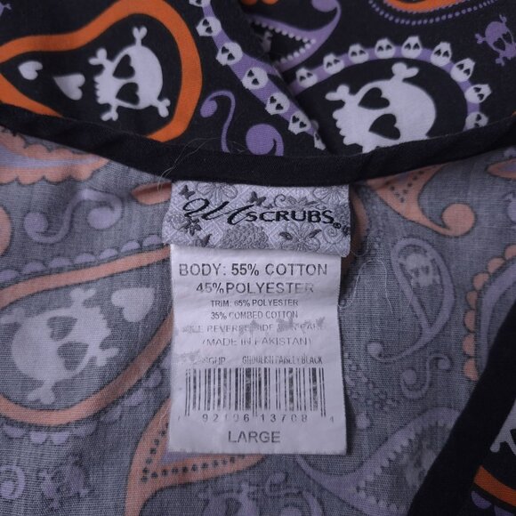 US Scrubs Top Halloween Paisley Skull Print Scrub Shirt Large Pockets Tie Back - Picture 5 of 6